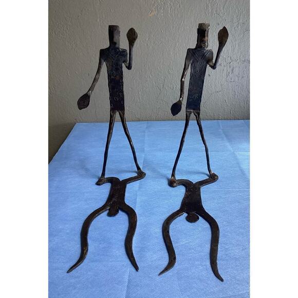 Vintage wrought iron walking man and shadow MCM bookends - Picture 1 of 4